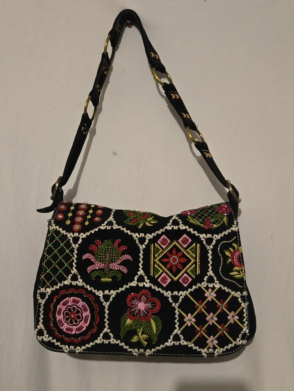 vintage Isabella Fiore Bohemian Hobo embroidered, Beaded shoulder bag